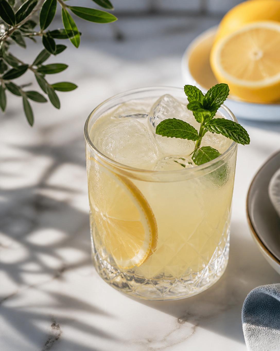 Dettaglio di limonata fresca su tavolo di marmo
